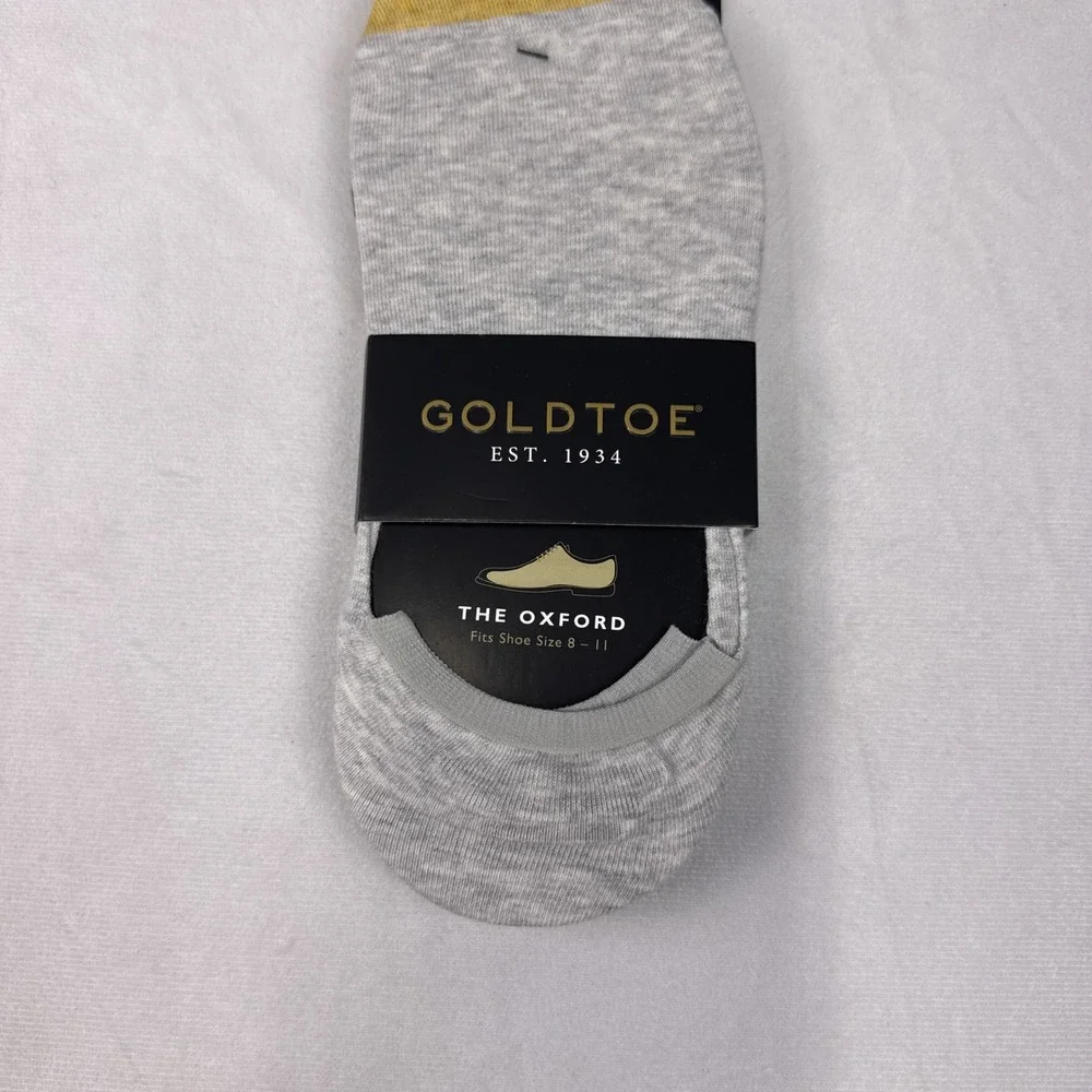 Goldtoe Mens Oxford No Show Socks 3 Pair Grey Black Shoe Size 8-11 Cotton Blend